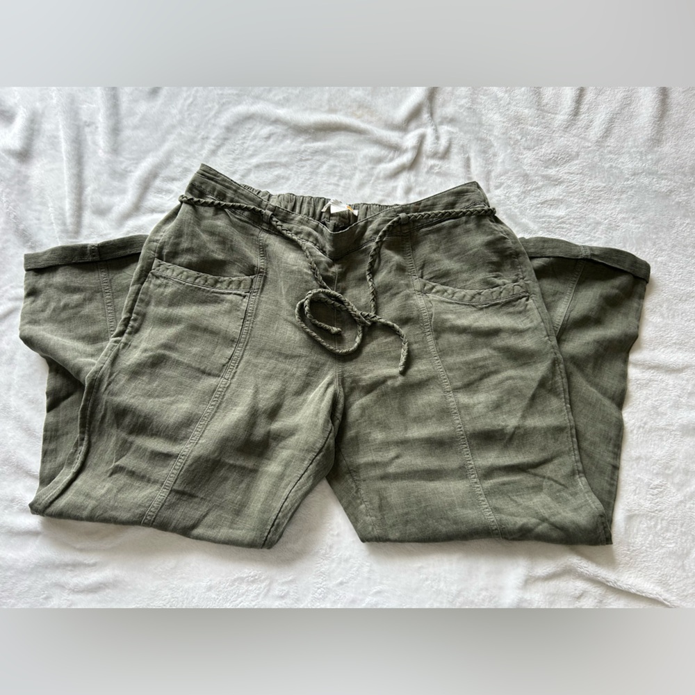 Casual Olive Green Linen Pants
